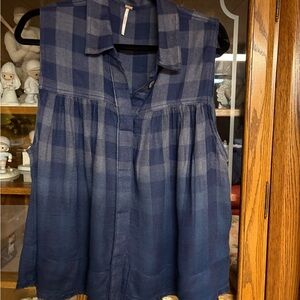 Blue Free People Plaid Sleeveless Women's Top